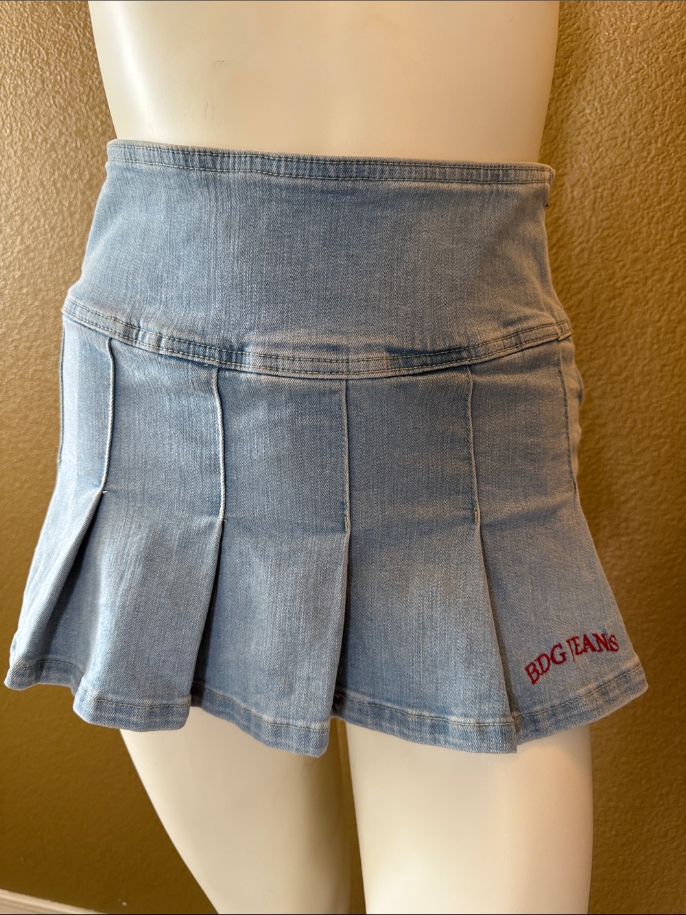 BDG Light Blue Denim Pleated Mini Skirt
